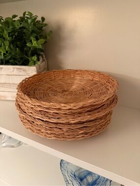 Vintage Wicker Plate Holders  Set of 8. Boho Wall Baskets  Farmhouse